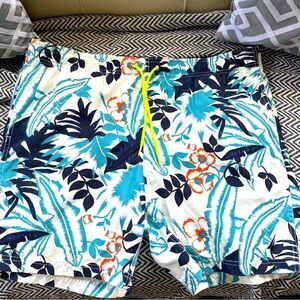 Nautica men’s tropical print white & blue swim trunks/board shorts sz:L